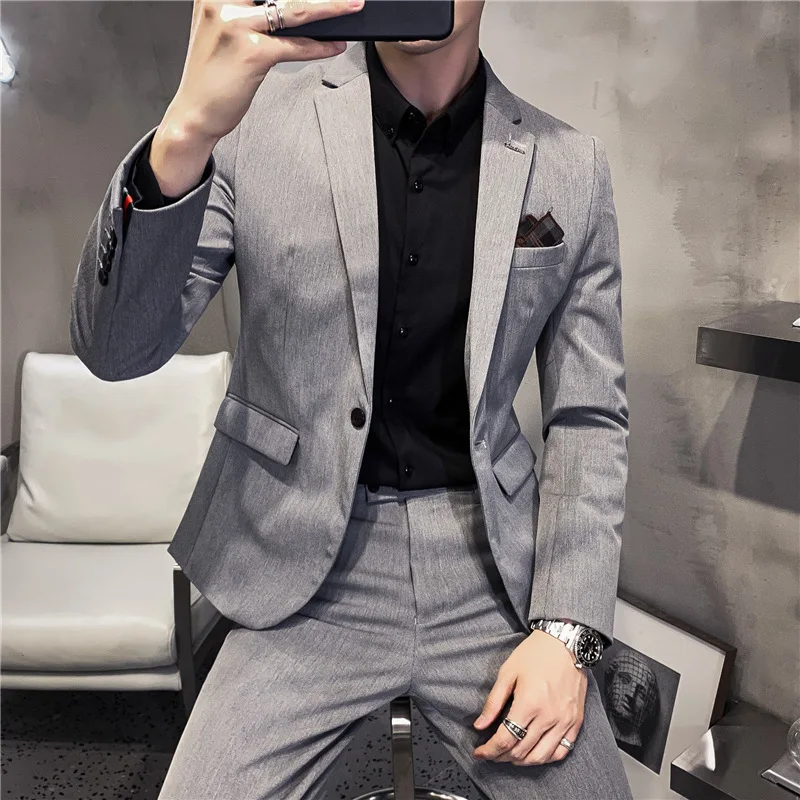 Slim Fit Herren zweiteiliger lässiger Bräutigam Anzug 57