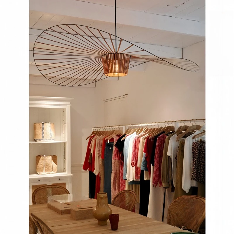 

Medieval style living room chandelier creative art artificial weaving French straw hat lamp bedroom lamp