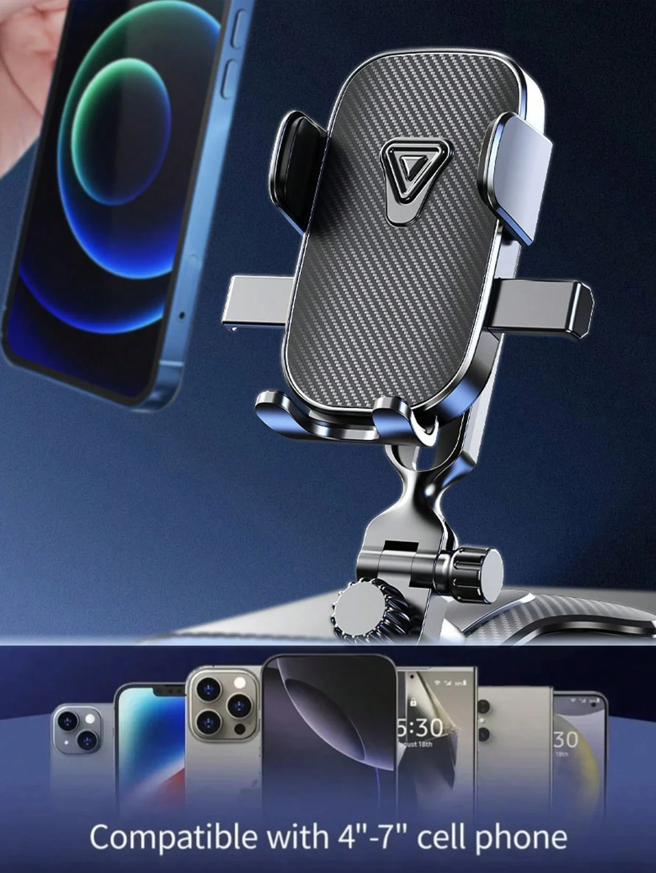 Supporto universale per telefono da auto – 360 °   Supporto a gravità rotante con clip regolabile, blocco automatico, funzionamento con una sola mano, visualizzazione non bloccabile,