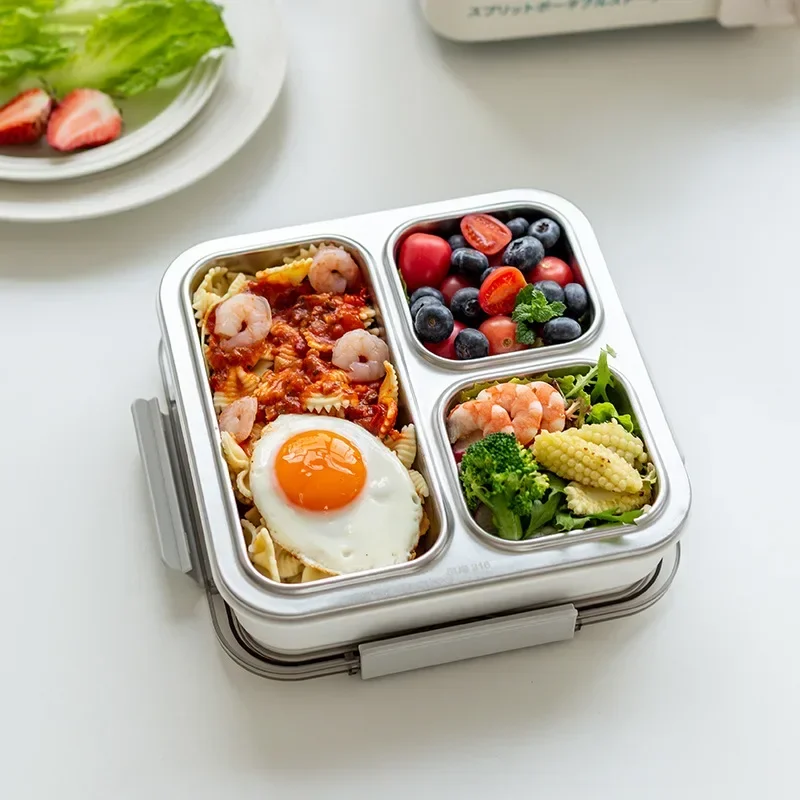 Stainless Steel Lunch Box Antibacterial Portable Large Capacity Divider Food Storage Container Lunch Box Household Kitchenware