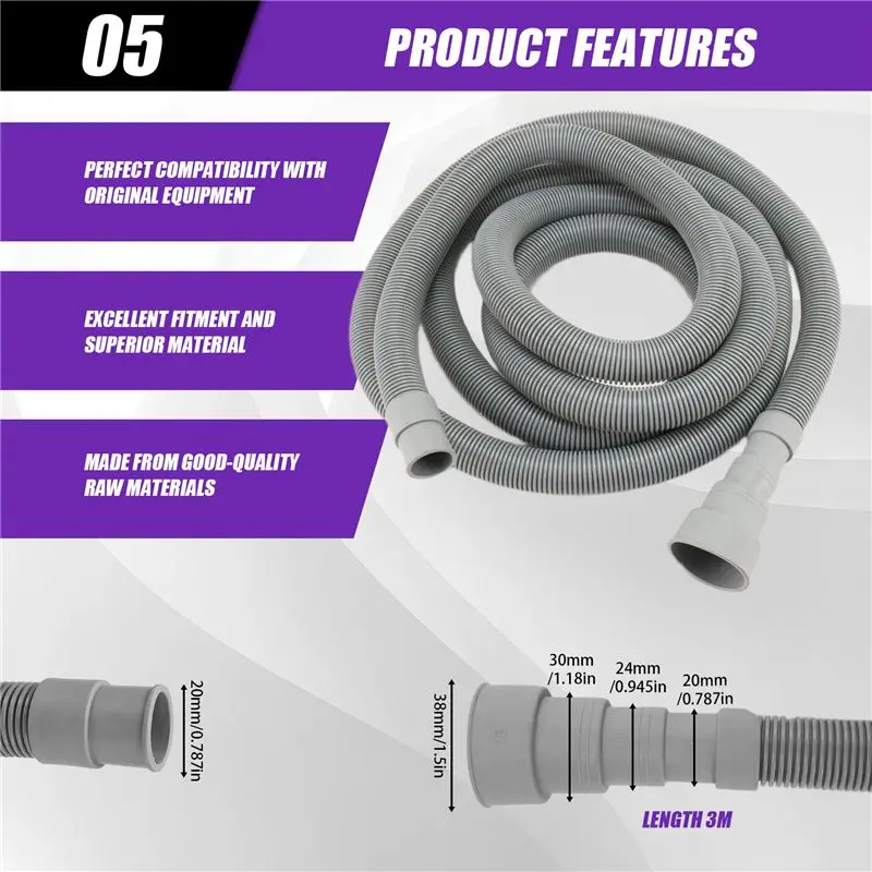 [NEWA66Z!】 Drain Hose Extension Set Universal Washing Machine Hose 10Ft, Include Bracket Hose Connector And Hose Clamps Drain Ho