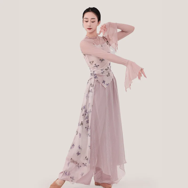 ملابس الرقص الكلاسيكية الإناث المعلم الكبار ربيع جديد سليم أنيق فراشة مطبوعة غزل الجسم ممارسة البدلة مجموعة