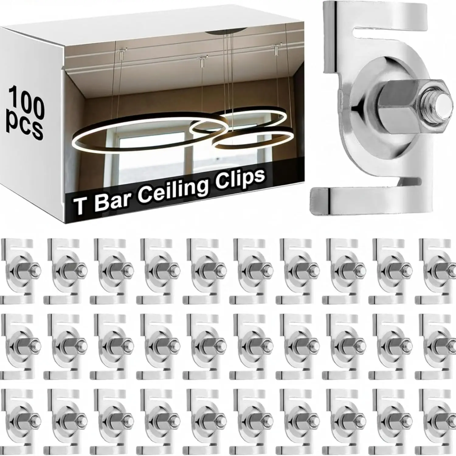 

100 Pcs T Bar Ceiling Clips for Track Lighting, Chrome Silver, 120V Drop Grid Mount
