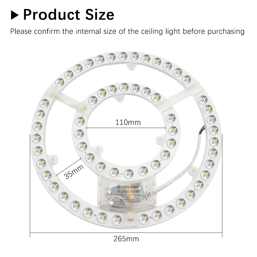 Substituição da luz de teto módulo led 220v painel led 60w placa de luz redonda módulo lâmpada para luzes ventilador teto