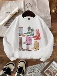 Vintage boots Prints Graphic Sweatshirts Casual Women's Pullover Fashion Oversize Long Sleeves Hoodie Warm Fleece Female Clothes