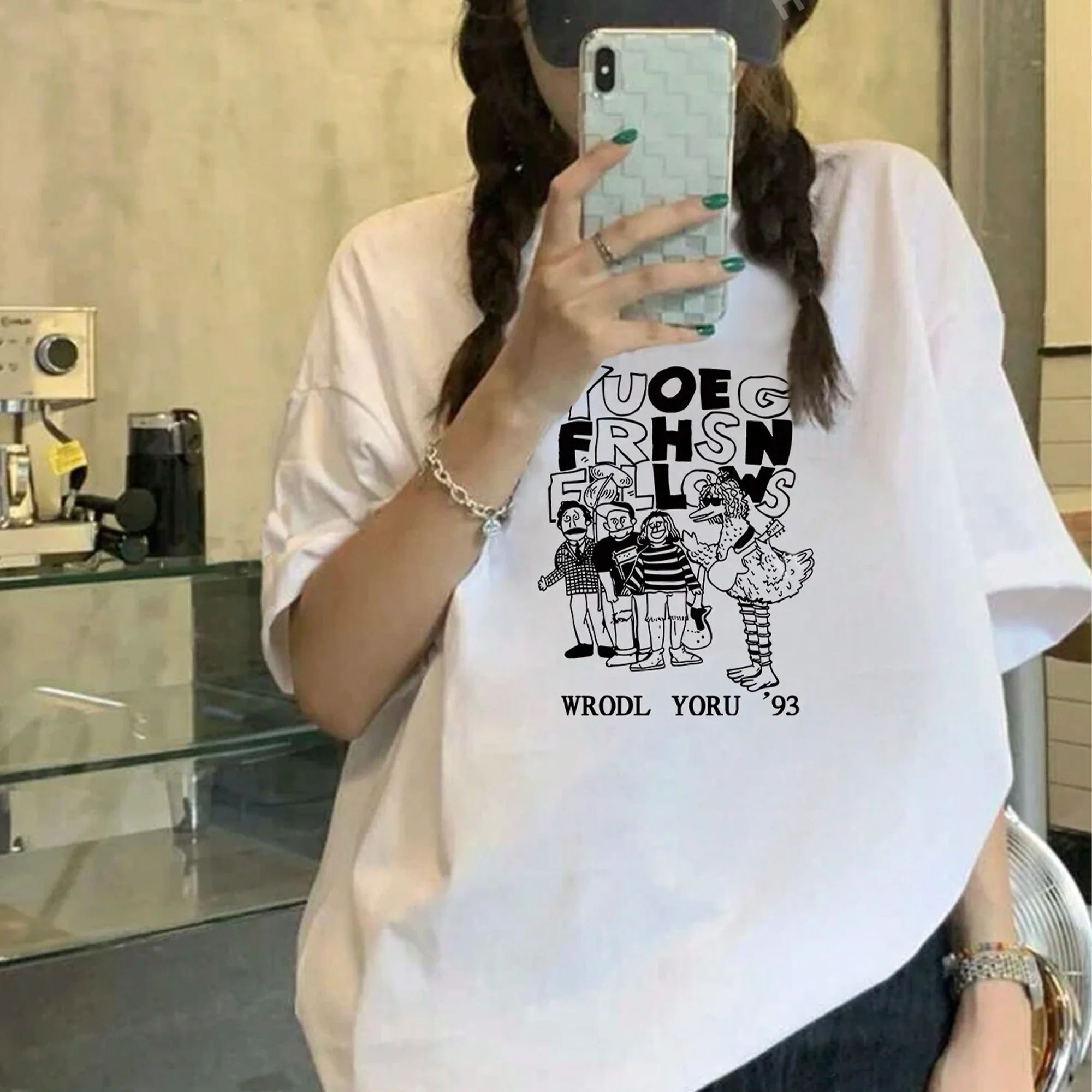

Women's 100%Cotton Slogan Print Crew Neck Short Sleeve T-Shirt Anime Print Fashion Casual Loose Female Tshirt Oversized Tees