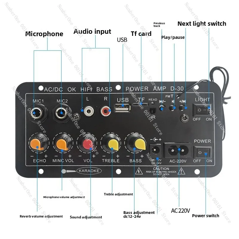 Digital Card Slot Bluetooth Three-in-One Car Amplifier with Reverb and Mic Input