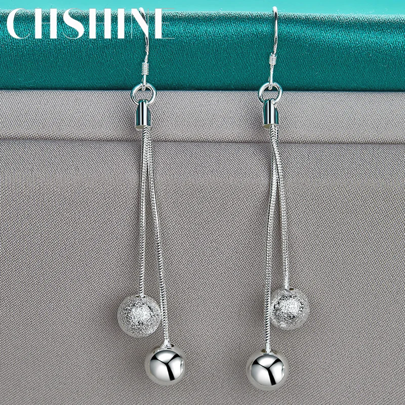 

CHSHINE 925 Sterling Silver Smooth Matte Round Ball A Pair of Earrings Eardrop for Women Ladies Banquet Party Fashion Jewelry