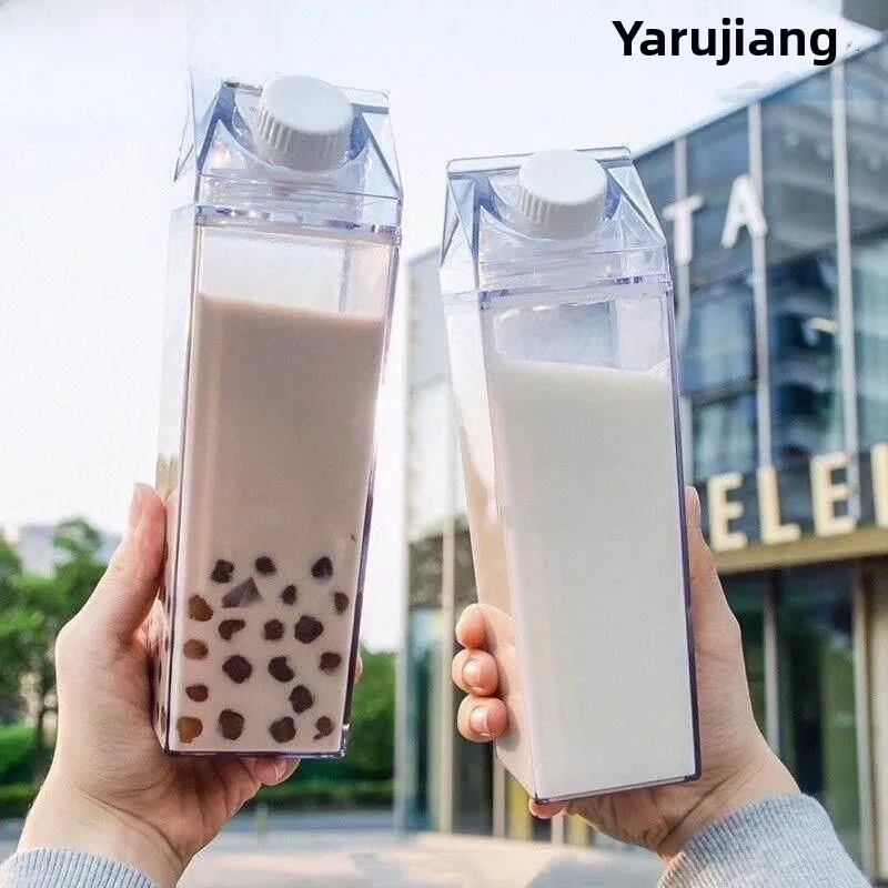 

Large Capacity 500ml Transparent Plastic Water Cup Portable Student Handy Cup Japanese Style Geometry Pattern Office Ladies Cup