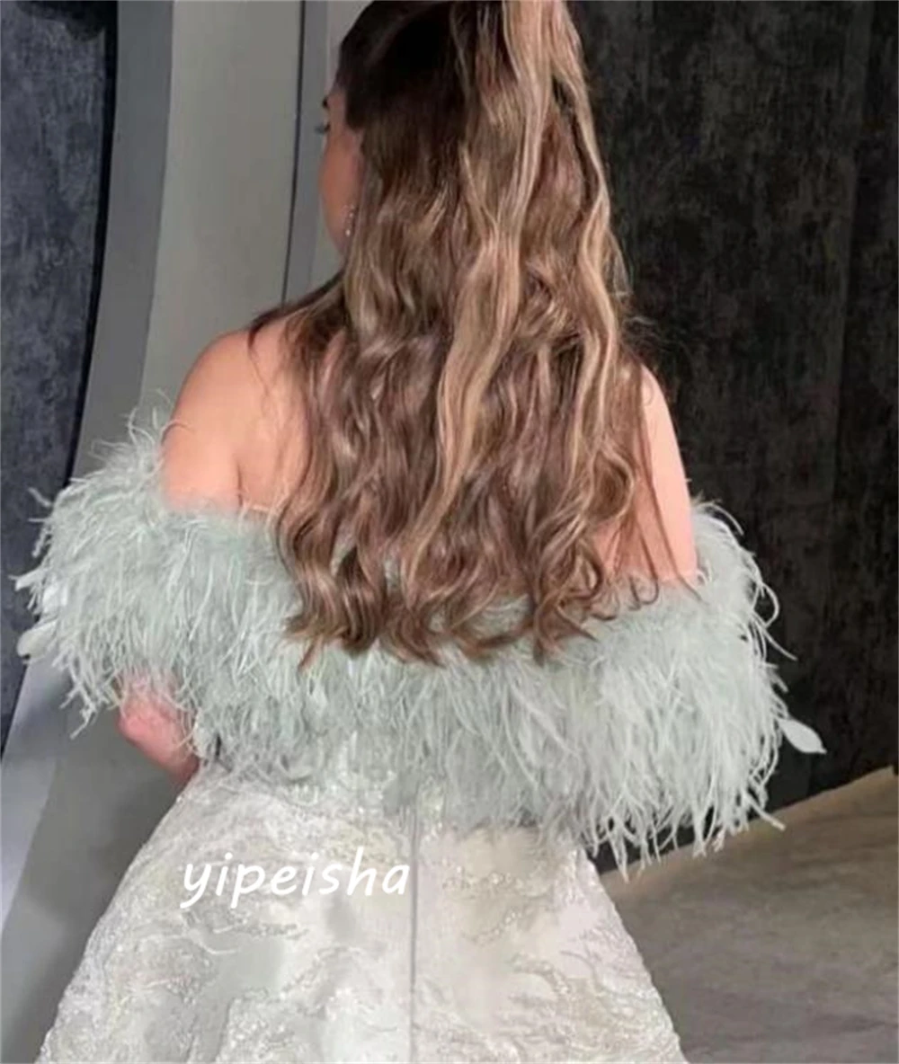 Women Sparkle Off-the-shoulder Ball gown Formal Ocassion Gown Paillette / Sequins Feathers Skirts Charmeuse