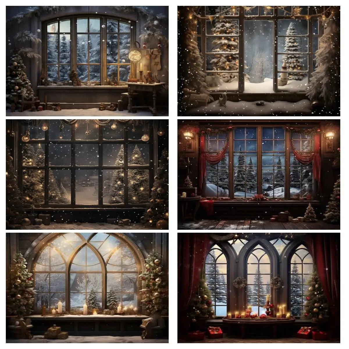 

Christmas Eve Window Holiday winter wonderland Photography Backgrounds light snow tree backdrop