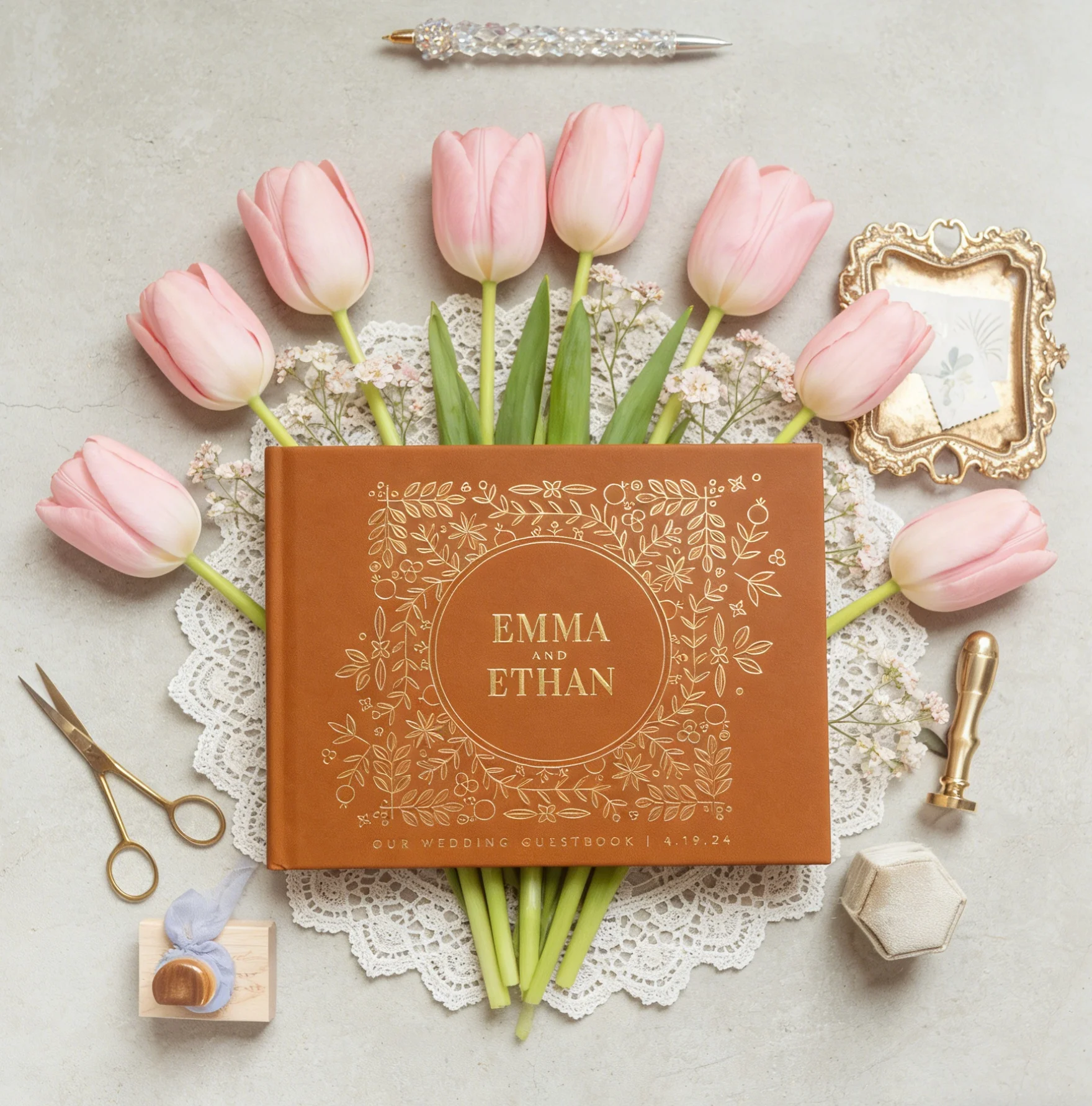libro-de-visitas-para-boda-con-papel-dorado-rosa-vintage--Album-de-fotos-de-tapa-dura-con-tipografia-elegante-libro-de-firmas-romantico-en-color-beige