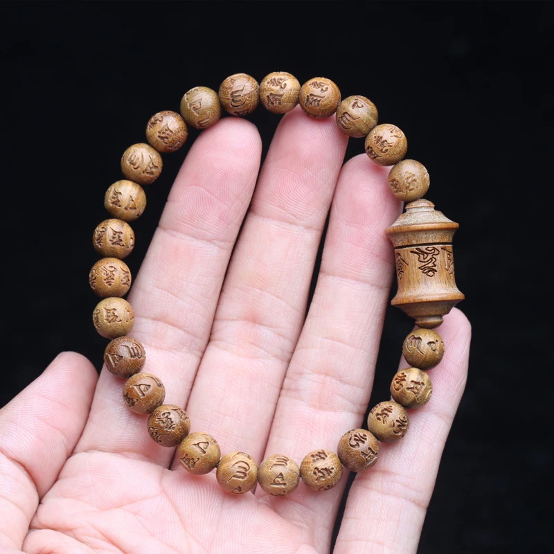 Natural Sandalwood Six-character Mantra Tibetan Buddhist Prayer Wheel Bracelet 8mm 9mm Female Yoga Zen Small Bracelet