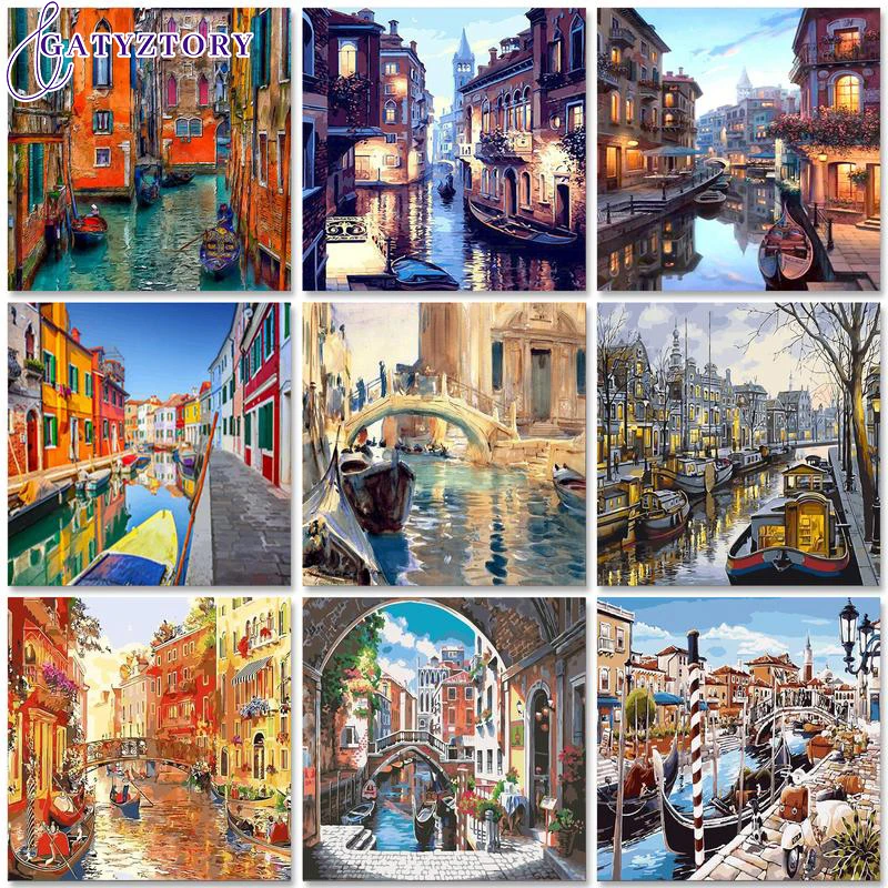 

GATYZTORY Venice Scenery Paint By Numbers Kits On Canvas DIY Frameless 60x75cm Oil Painting By Numbers Landscape Hand Painting