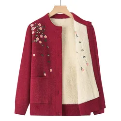 Winter Women Cardigan Sweater Jacket New Long Sleeve Floral Print Oversized Knit Tops Middle Aged Female Warm Outerwear Clothes