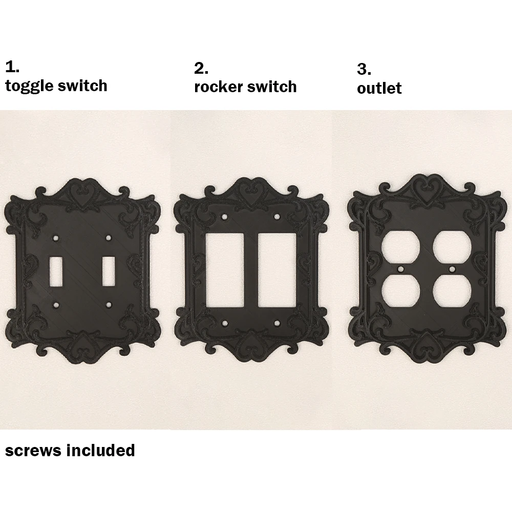 Cross-border Heart Carved Switch & Socket Panel Frame, Matte Black Romantic Retro Design, Suitable for Overseas French Light Lux