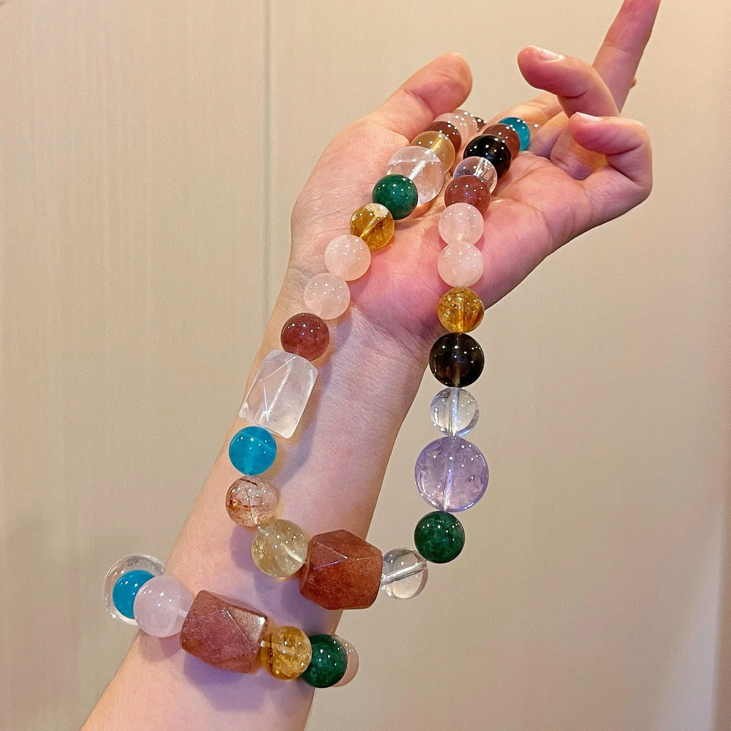 SET Jewelry Citrine Amazonite Amethyst super7 pink rose quartz round Necklace bracelet High End Women's Wedding Party view 5