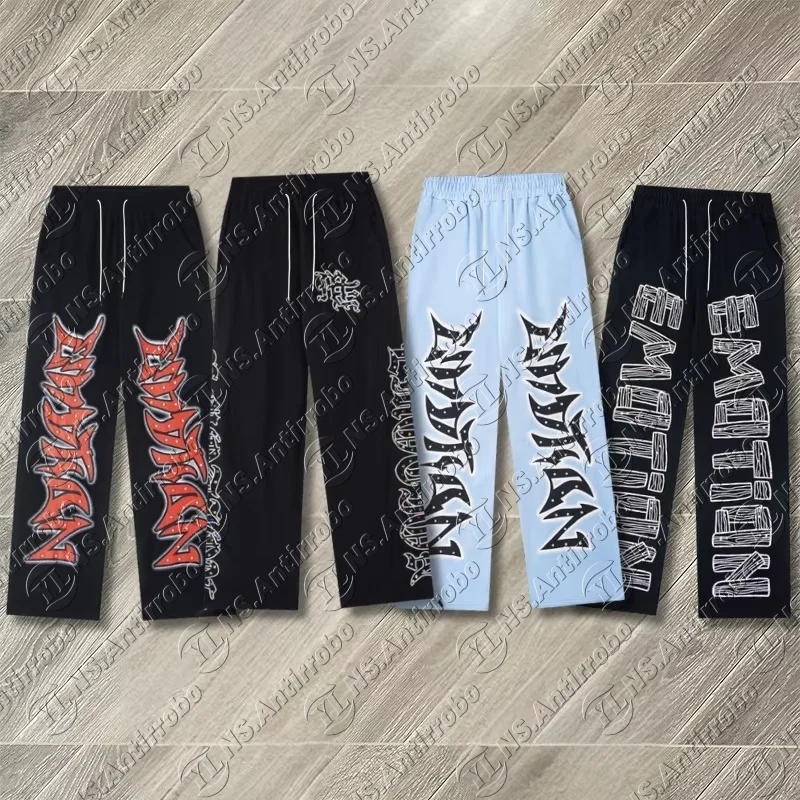 New Spring Autumn Fashion Front Letter Print Elastic Waist Trousers for Men and Women Streetwear Loose  Drawstring Sweatpants