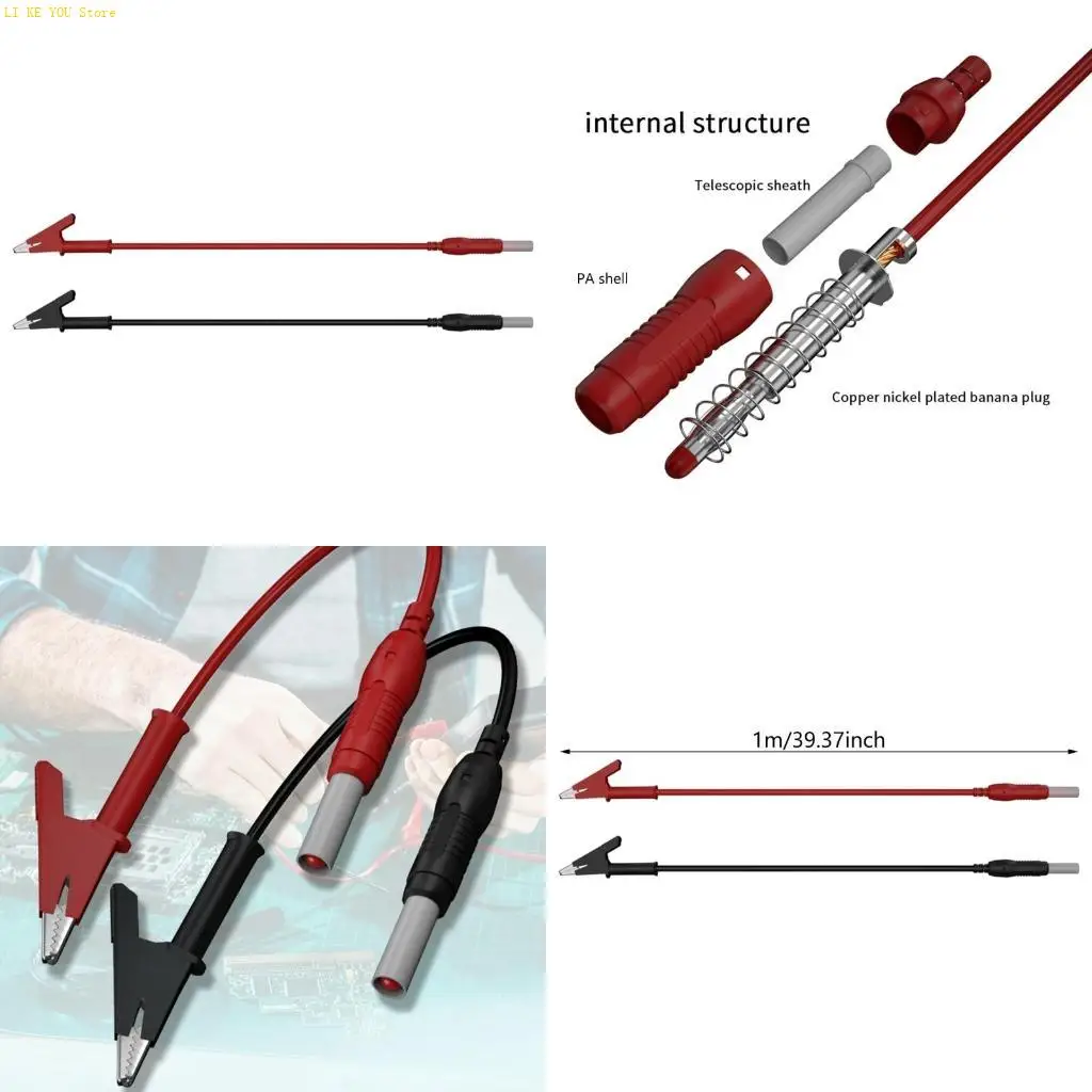 W3JE 2pcs Test Leads Cable with Banana plugs to Alligators Clip  4mm Retractable Electrical Test Tool for Electrical Multimeter