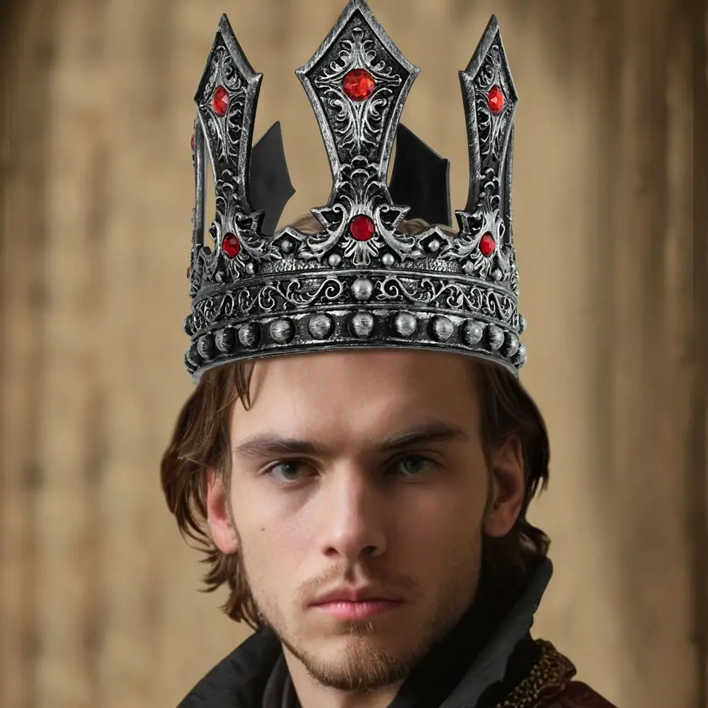 Exquisite King Crown Medieval Style Zircon Metal Prince Tiara Headband Bar Mitzvah Crown Halloween Costume Accessories Party