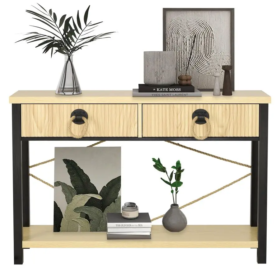 

Entryway Table with Drawers and Shelf, Console Tables for Entryway, Sofa Table with Jute Handle and Jute Decor for Hallway, Livi