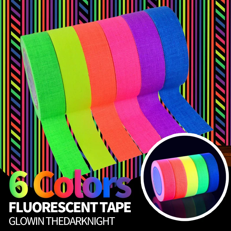 

6pcs/set Gaffer Fluorescent Tape Self Adhesive Sticker Reactive Black Light Reactive Photography Home Decor DIY Crafts