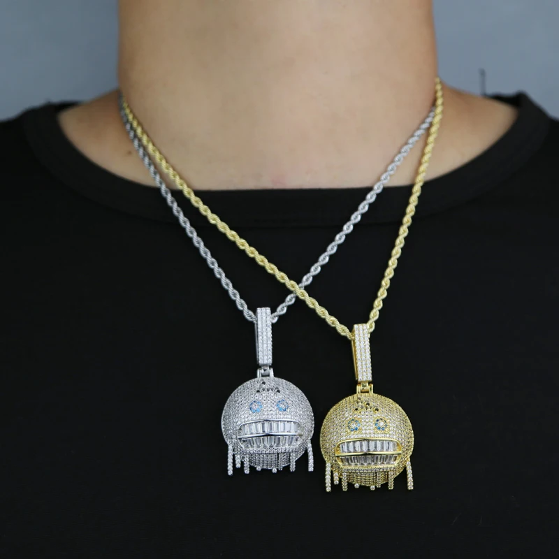 2025 New Arrive Hip-hop Trendy Exaggerated Face Frozen Pendant Necklace For Men Iced Out Anger Drooling Expression Charm Jewelry