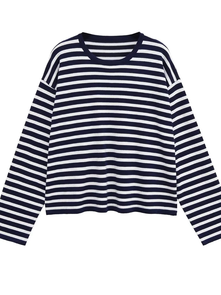 

Sweet Faion Lazy Sle Women's Knitted Sweater round Ne Long Sve Wool Stripe 2025 Autumn New Arrival Loose Fit Cotton