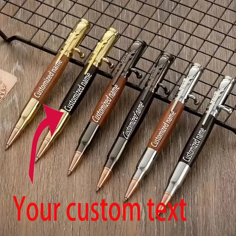 5Pcs【Customizable Text】Laser-Engraved Vintage Bolt-Action Ballpoint Pen, High-End Creative Bolt-Action Design, Pocket Clip, Retractable Grip, Business Gift Pen Suitable for Office Meetings, Teachers, and Students