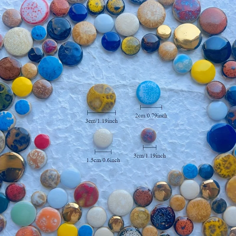 100/200 Grams of Kiln-Fired Color-Changing Mosaic Materials, Convex Round Mosaic Pieces, Mixed Colors and Sizes, Shipped Randomly, Suitable for DIY Art Creations, Decorative Paintings, Vase Inlays, Jewelry Storage Boxes, Candle Holders, Background Wall Decorations, and Parent-Child Craft Materials