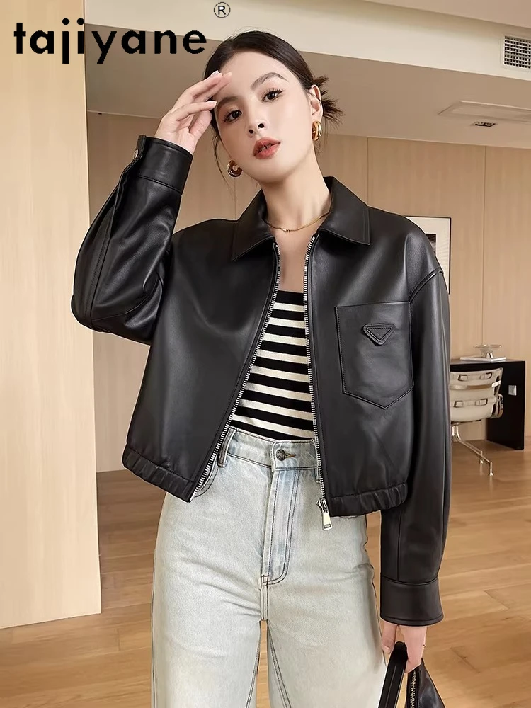 TAJIYANE chaqueta de piel de oveja auténtica para mujer, abrigo corto y elegante, chaquetas de cuero genuino, nueva ropa de otoño 2025 para mujer, dубл, onderка ж miscecud