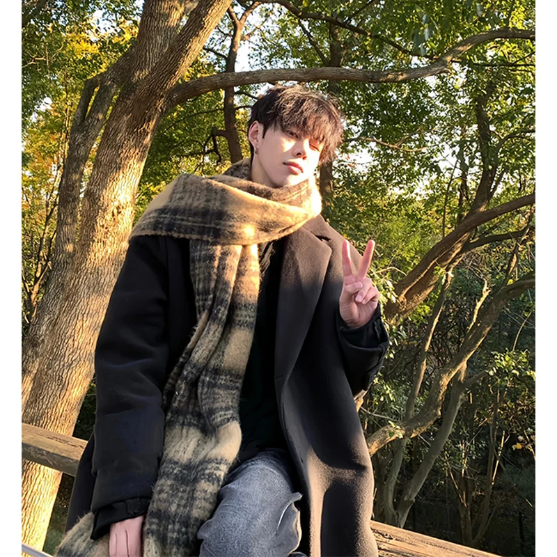 

Retro Japanese Sle Thiened Winter Men's Woolen Coat Middle-Length Windbreaker earling Woolen Jaet for Youth And Children