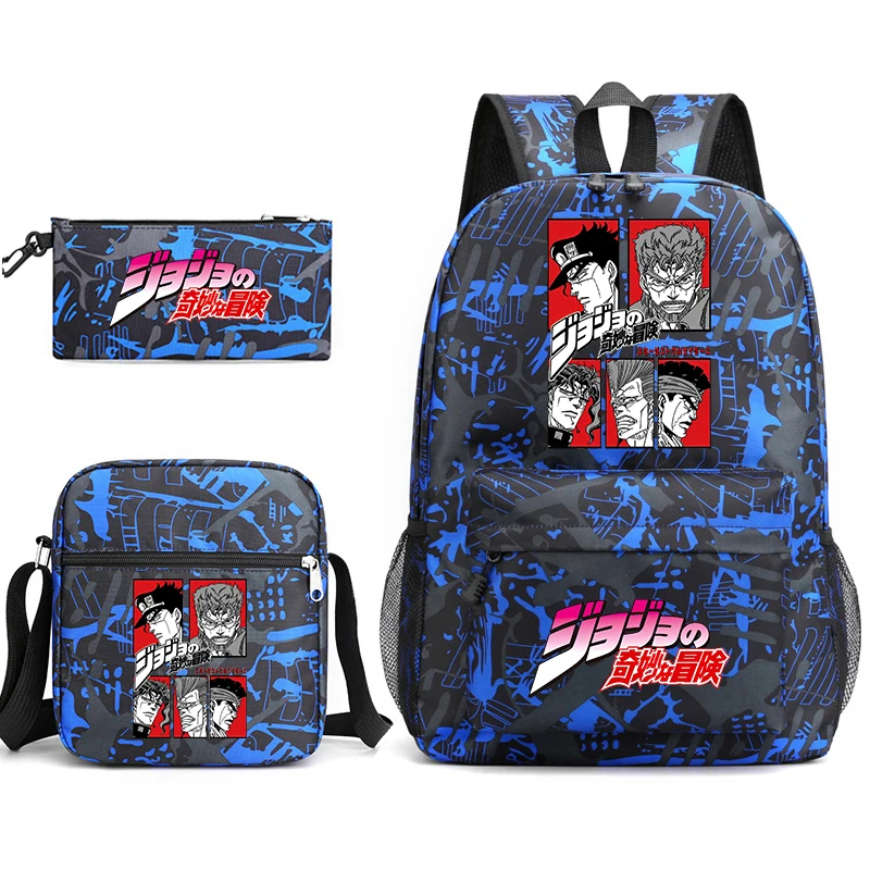 Jojo Bizarre Adventure anime borsa da scuola per studenti set zaino per giovani borsa a tracolla astuccio per matite set da 3 pezzi regalo per il ritorno a scuola dei bambini