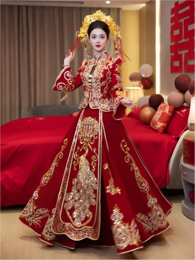 

Новое свадебное платье в китайском стиле для невест, платья дракона и феникса
