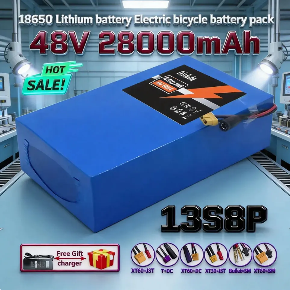 Image of Neuer 48V 13S8P 100Ah 18650 100000mAH wiederaufladbarer Li-Ionen-Akku mit hoher Leistung und BMS für Motorrad, Roller, Fahrrad