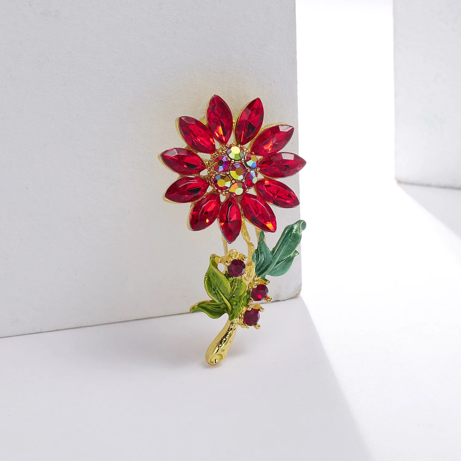 Fashion Wedding Plant Flower Brooch Pins Rhinestone Crystal Brooch Scarf Hat Accessories Vintage Women Jewelry Gifts