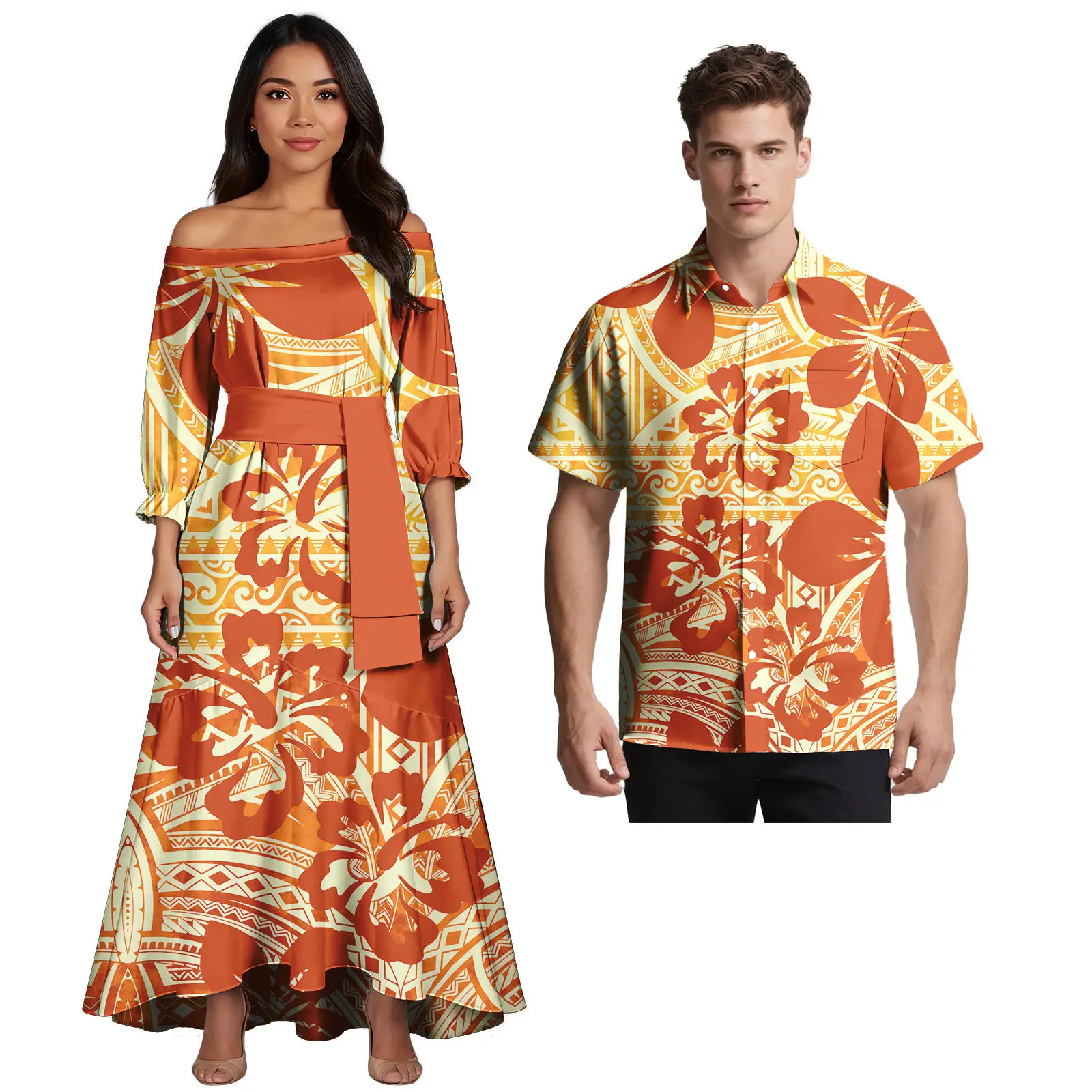 Abbigliamento per coppie Set da due pezzi Abbigliamento tribale polinesiano Samoano Tapa Stampa floreale Abiti coordinati per coppia