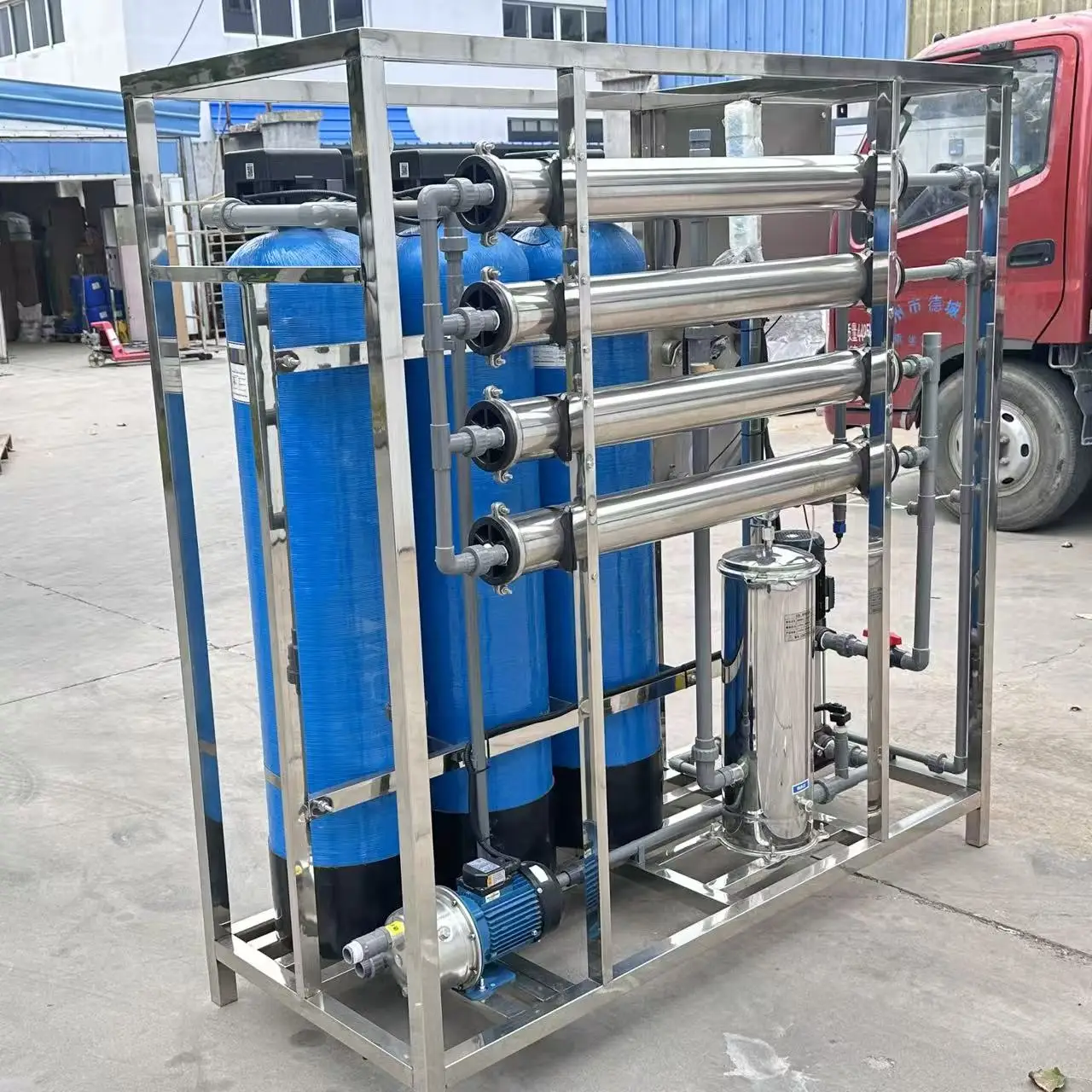 Fully automatic 1000L/H PLC controlled reverse osmosis water purifier, multi-stage filter, suitable for window cleaning