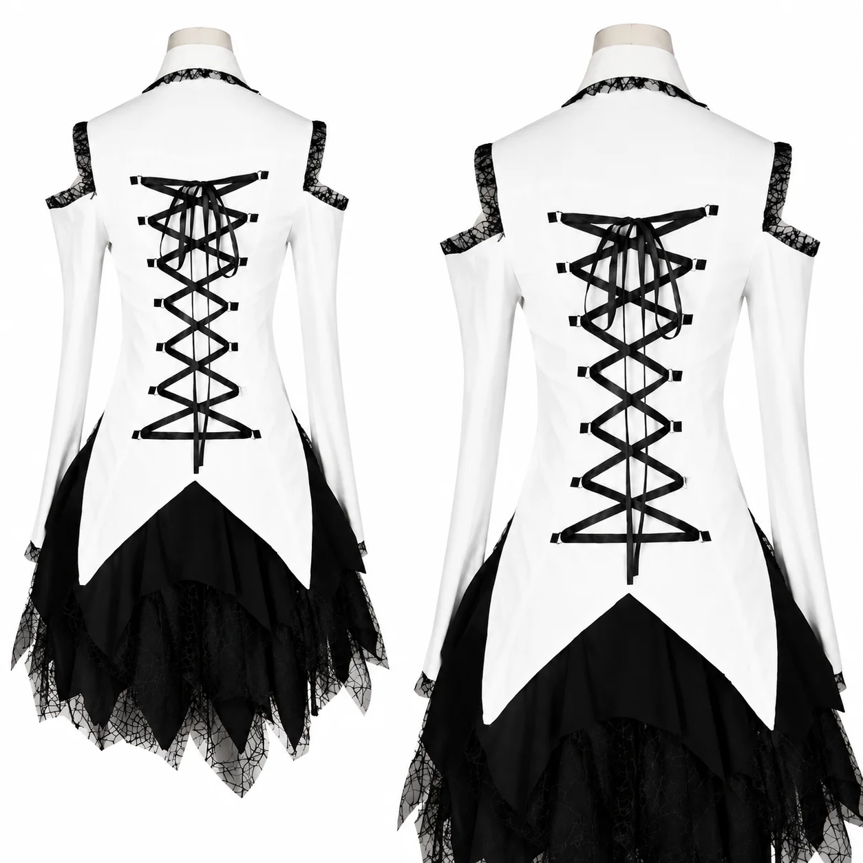 Gothic Lolita White Shirt Black Layered Skirt Bow Lace Trim Dress Cosplay Costume Women Custom Made[CK1025] view 2