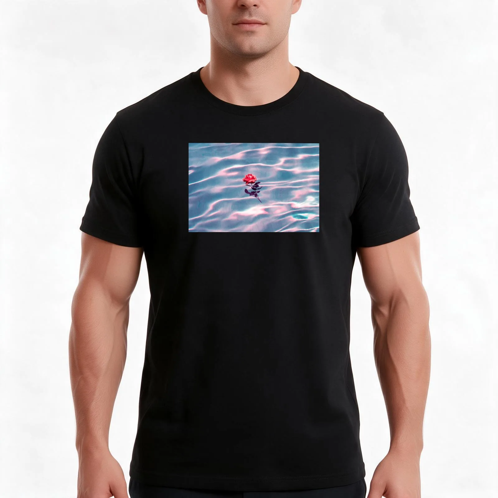 Rose Floating on Water T-Shirt, Summer Casual Cotton Tee, Oversized Streetwear Tops, Vintage Graphic Print, Unisex Men Women