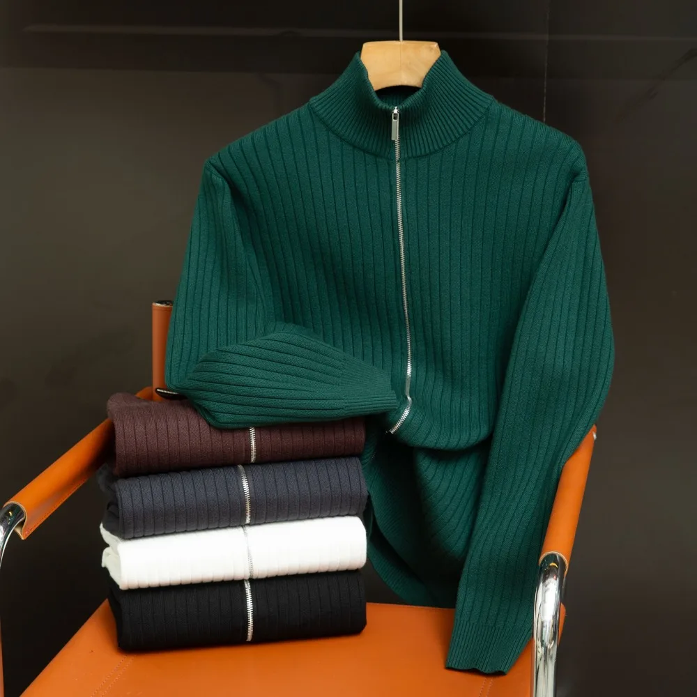 Men's Cardigan With Zipper Male Sweater Coat Jackets Solid Knitted Cardigans Elegant High Quality Vintage Thick Jersey