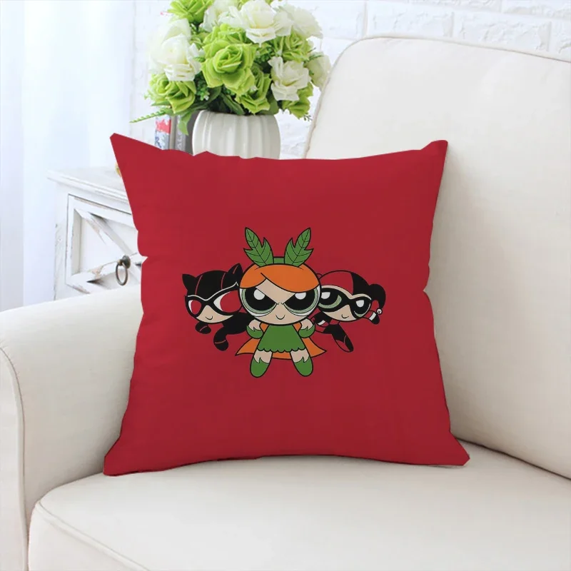 40x40cm Sofa cushion cover The P-Powerpuff Girls printed pillowcase Chair cushion Children's bed backrest gift