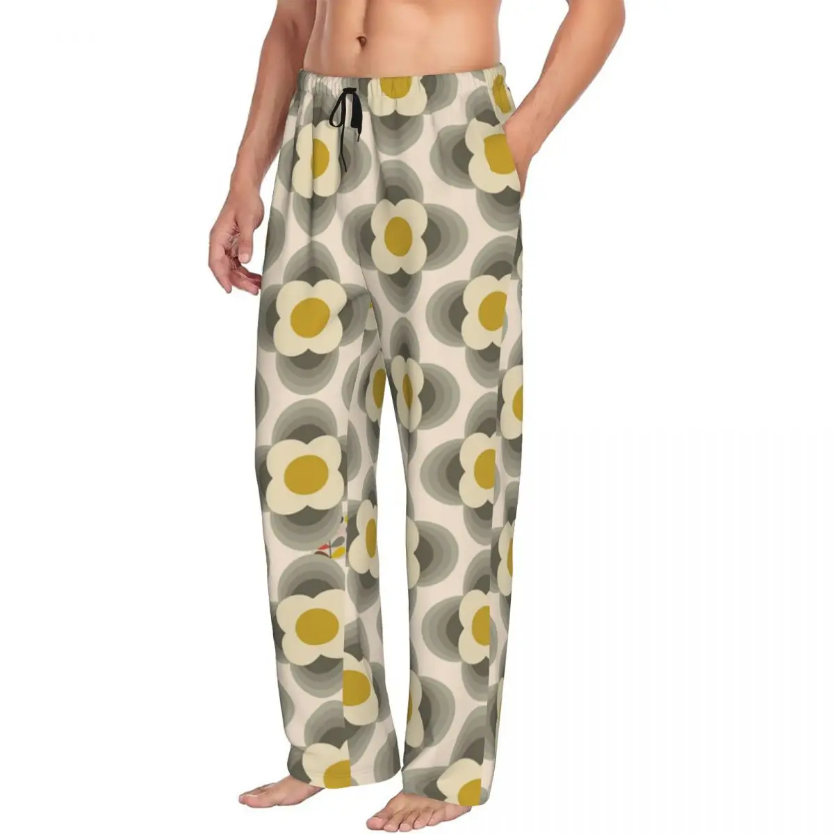 Custom Printed Men's Orla Kiely Striped Petal Pajama Pants Scandinavian Abstract Flower Sleepwear Sleep Bottoms with Pockets