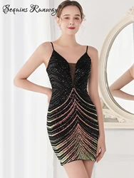 Sexy backless black sequin summer dress women elegant luxury prom party evening dresses woman slip bodycon mini dress vestidos