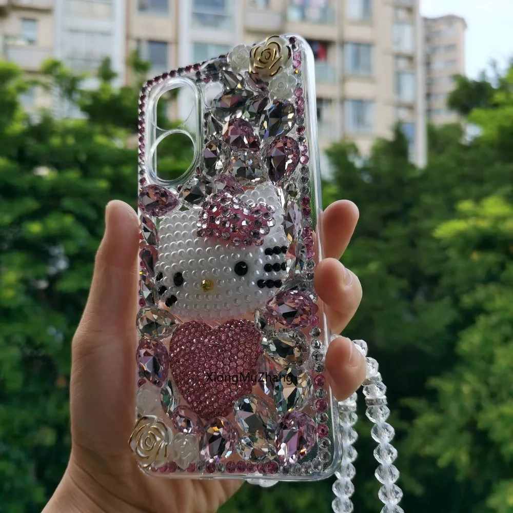 Hello Kitty Diamant-Blumen-Handyhülle für Xiaomi Poco M8 Power M7 Pro M6 M5 F8 F9 Pro F7 F6 F5 X7 X6 X5 X4 X3 mit Handschlaufe – Detail 3