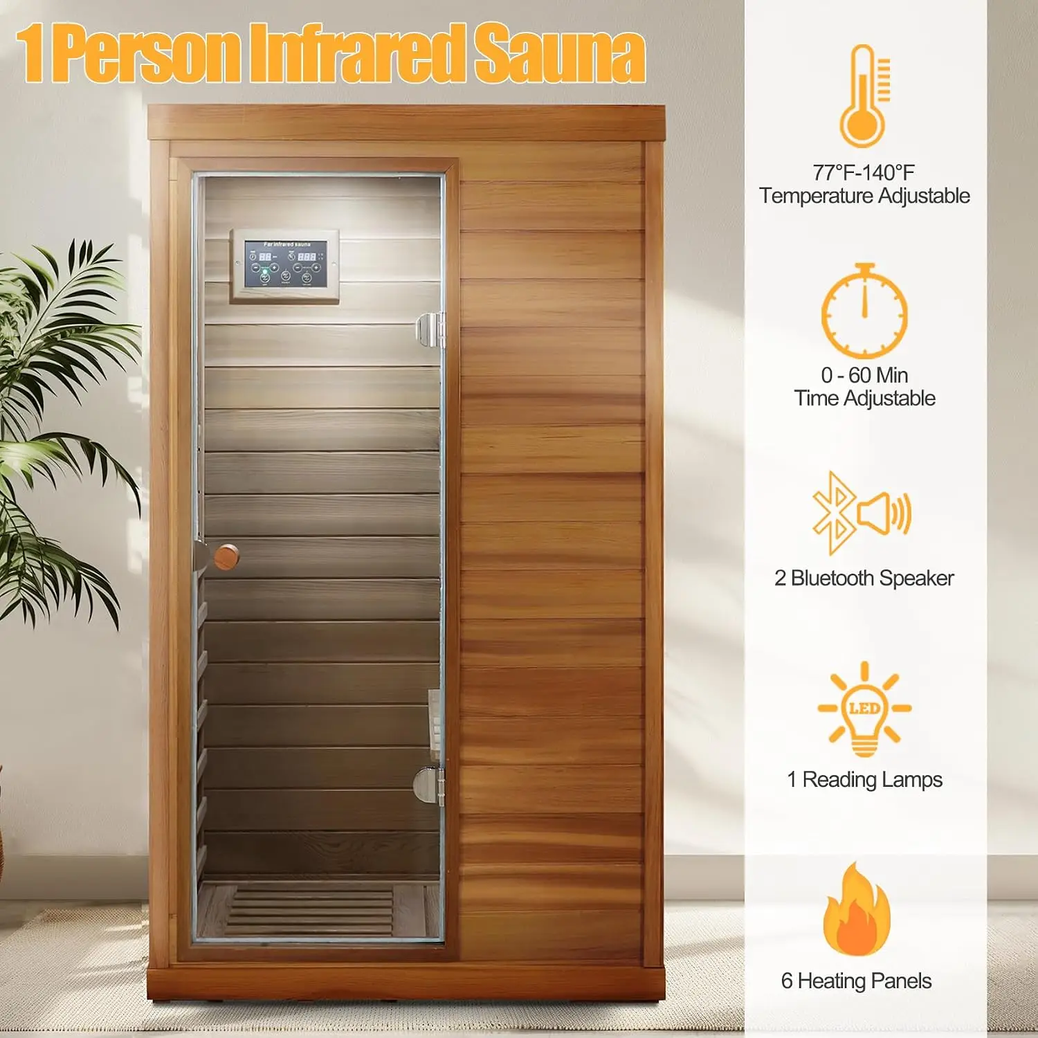1 Person Sauna, Low EMF Infrared Saunas for Home, Home Sauna Far Infrared Sauna 1050W Red Cedar Wood Sauna with, Customized