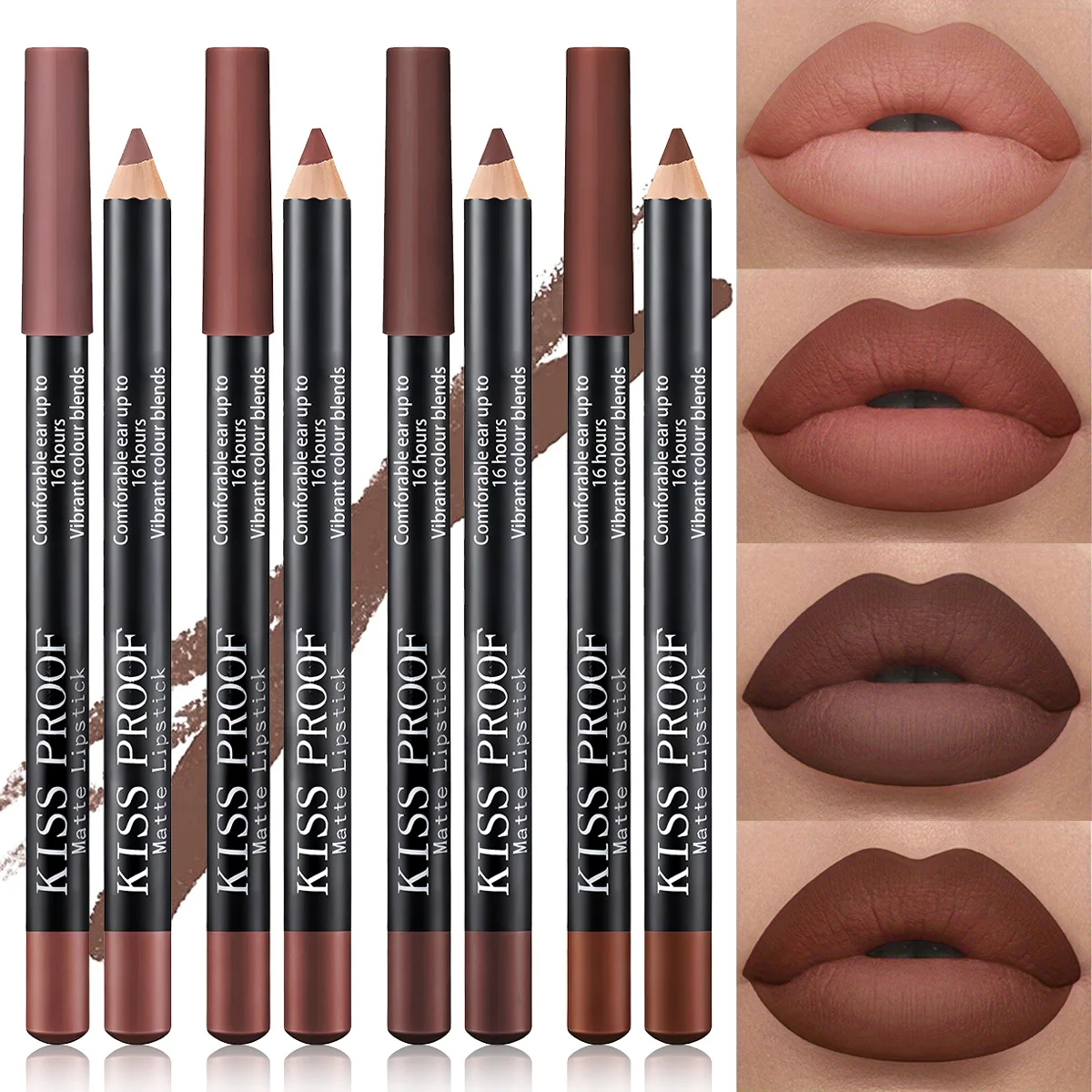 4Pcs/Set Wood Lipstick  Nude Brown, Velvet Matte, Long lasting Waterproof Formula, Easy To Apply Natural Lip Makeup