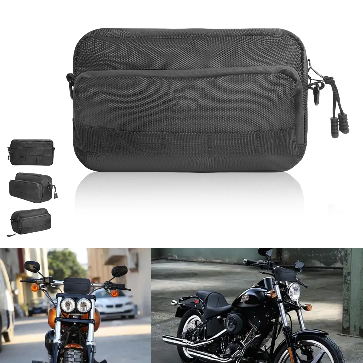 Black Motorcycle Handlebar Bag Barrel Bags Multifunction Storage Shoulder Bag For BMW Dirt Bike Cruiser Motor Riding Tool Pack view 4