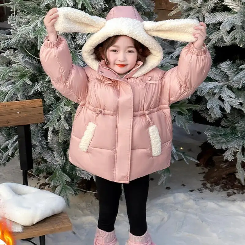Girl Cotton-Padded Jacket Winter Thicken Zip-Up Jacket Hoodie Child Coat Tops Keep Warm Versatile Kawaii Fashion New Clothing