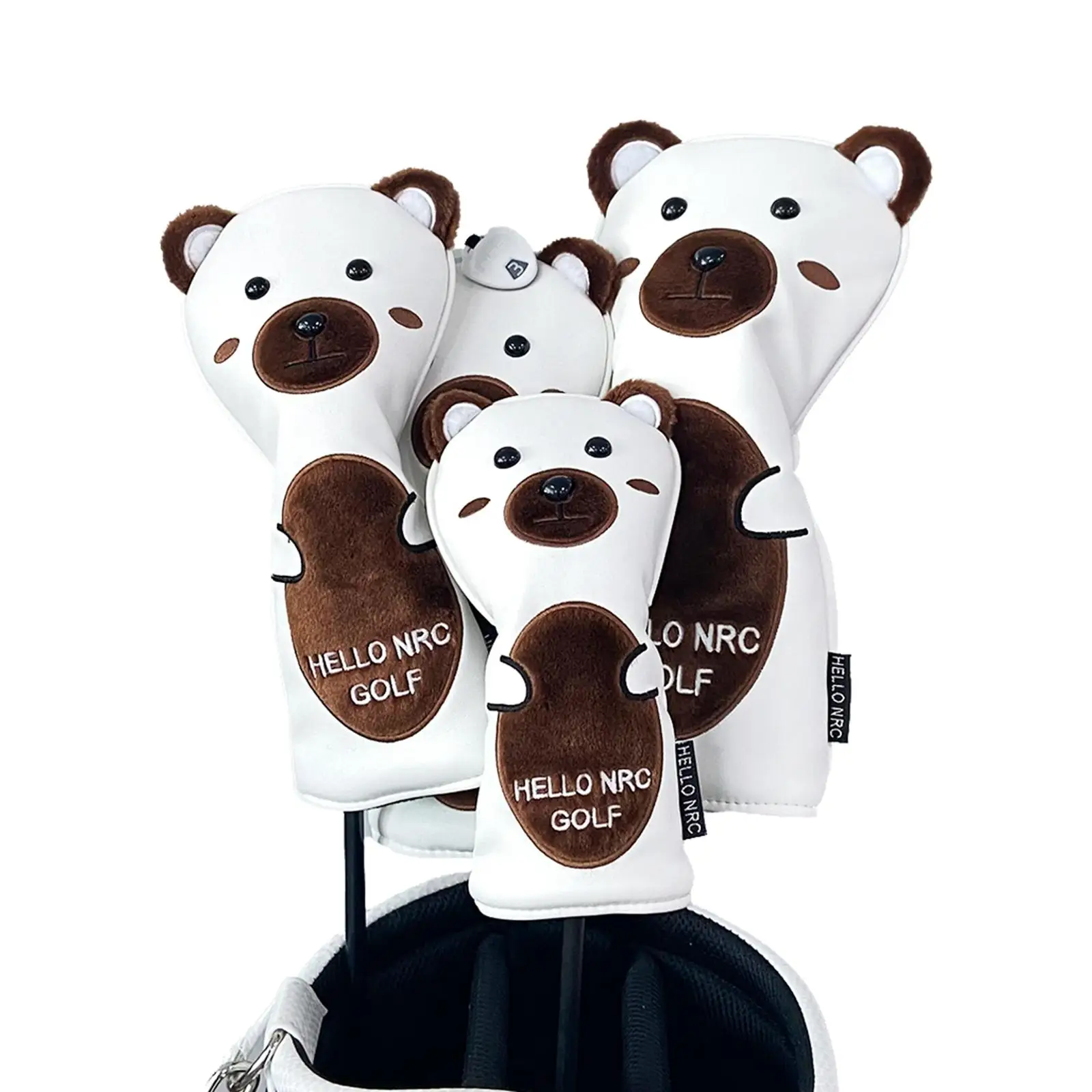 Golf Head Cover PU Leather Cute Bear Driver Hybrid Fairway Cover